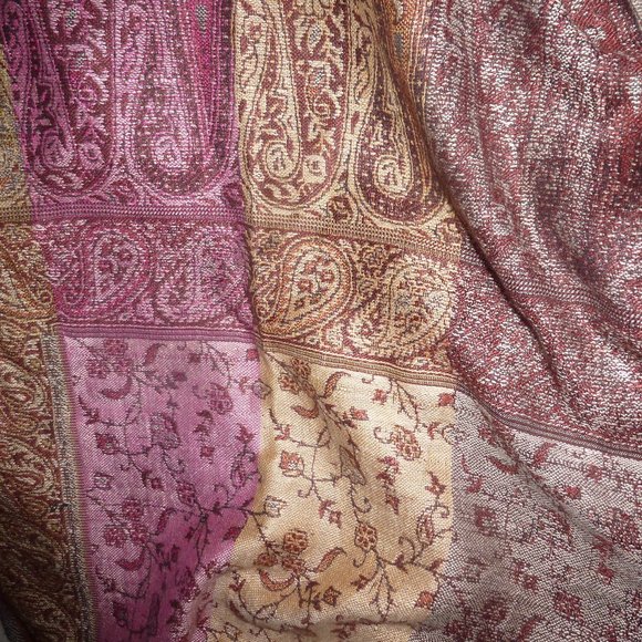 PASHMINA 100% Cashmere Burgundy /Multicolored Neck Scarf with Fringe - Picture 9 of 9